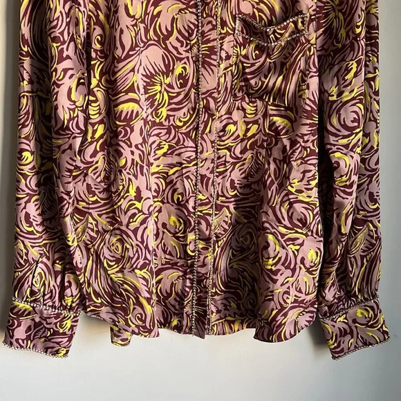 Cinq A Sept Purple Blanche Rhinestone Printed Button Front Top - Picture 6 of 15